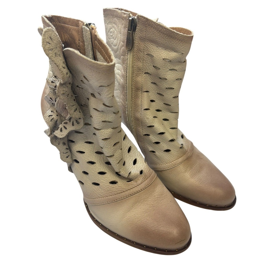 Spring Step L'Artiste Cascadia Floral Cutout Leather‎ Mid Calf Boots Boho 40